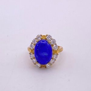 Lapis Lazuli and Simulated Diamond Ring; GbD; Size 7